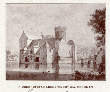 107392 Gezicht op het omgrachte kasteel Loenersloot uit het noordwesten, met rechts het poortgebouw.N.B. Dit kasteel ...